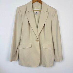 Vintage 90s Votre Nom Beige Power Blazer Size 4 Longline Office Career Jacket